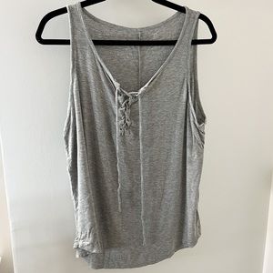 New York & Company Women’s XL Heather Gray Lace Up Tank Top